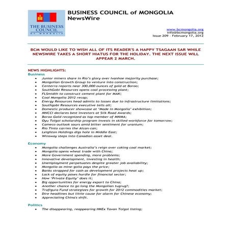 17.02.2012, NEWSWIRE, Issue 209