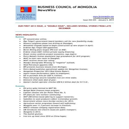 04.01.2013, NEWSWIRE, Issues 254-255