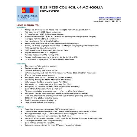 22.03.2013, NEWSWIRE, Issue 266