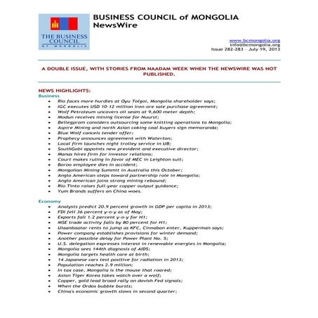 19.07.2013, NEWSWIRE, Issues 282 283