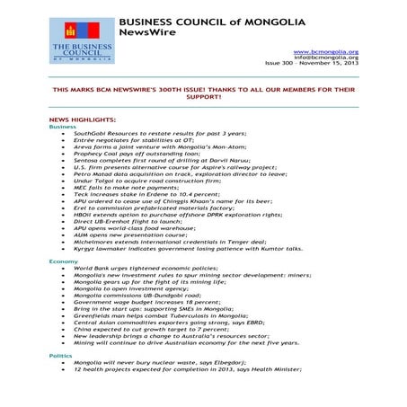 15.11.2013, NEWSWIRE, Issue 300