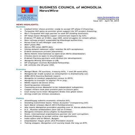 18.04.2014, NEWSWIRE, Issue 321