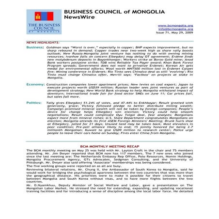 29.05.2009, NEWSWIRE, Issue 71