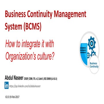 How to integrate BCMS with Organization's culture?