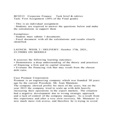 Bco315 corporate finance   task brief &amp; rubrics task first ass