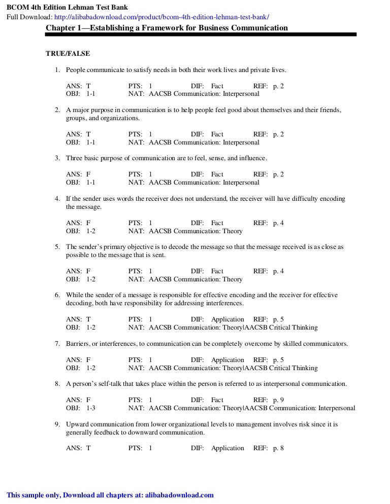 Bcom 4th Edition Lehman Test Bank
