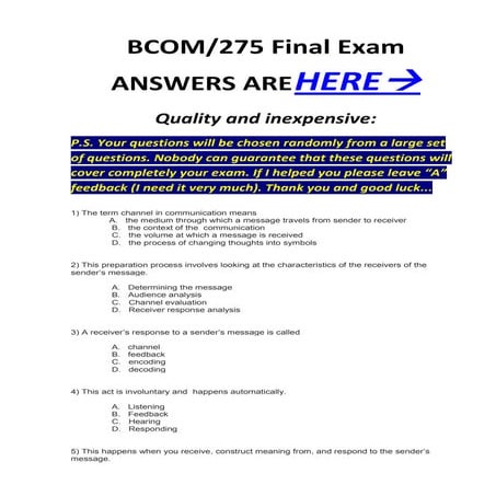 Bcom 275 final exam 33 33 correct answers 100% | DOCX