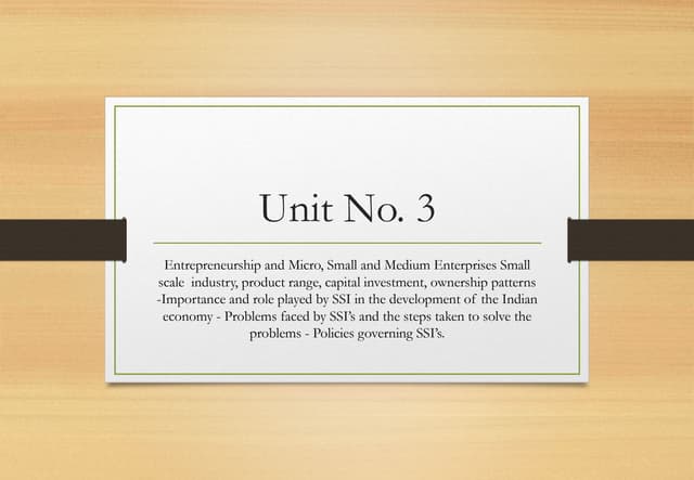 Entrepreneurship Development: Unit ...