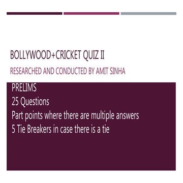 Bollywood Cricket Quiz II 2020 Edition