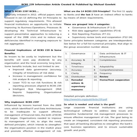 BCBS Information Article By Mike Gowlett