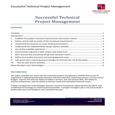 Successful Technical Project Management