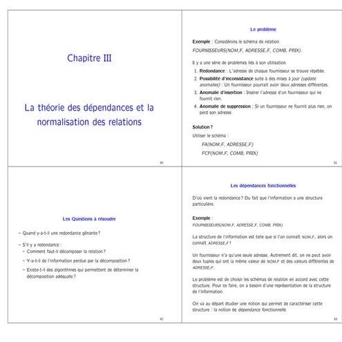 La theorie des dependances et la normalisation des relations-base de données