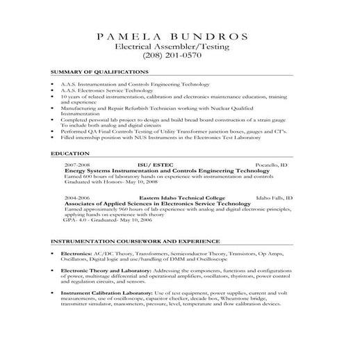 UPDATED  Electrical Assembler Resume