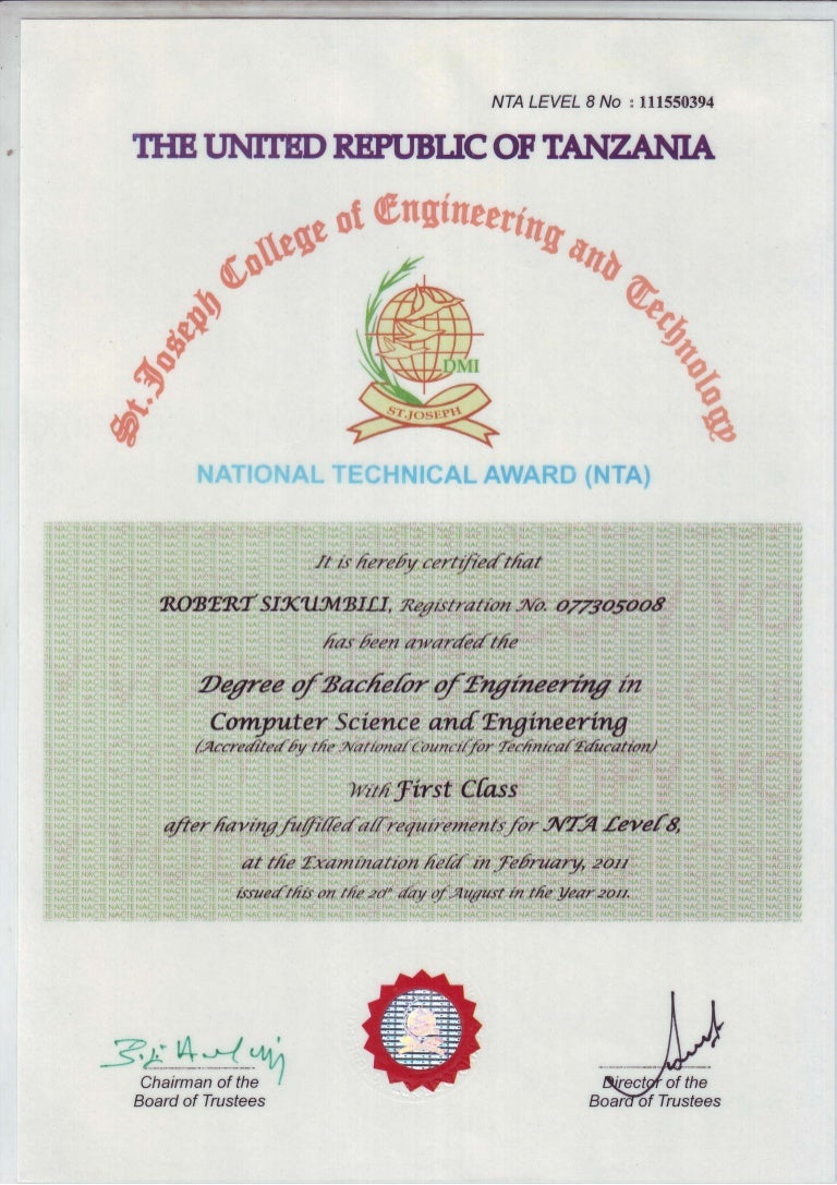 B.E Certificate