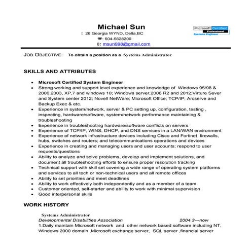 System Administrator resume