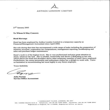 Anthos London Limited - reference letter - Julia Norton