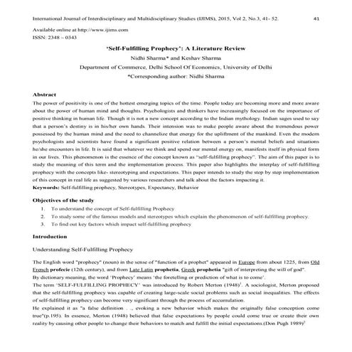 Self-fulfilling Prophecy-A Literature Review
