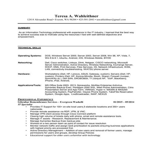 Teresa Wahleithner Resume