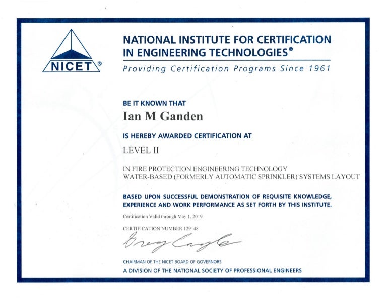 NICET II Certification May 2019