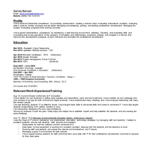 cv Sandy bansal- english | DOCX