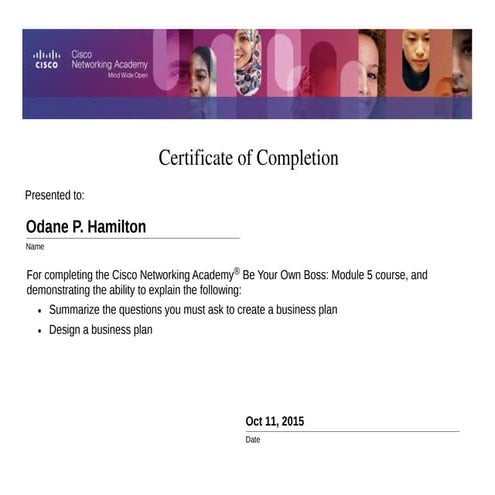 Certificate of Completion - Be Your Own Boss - Module 5