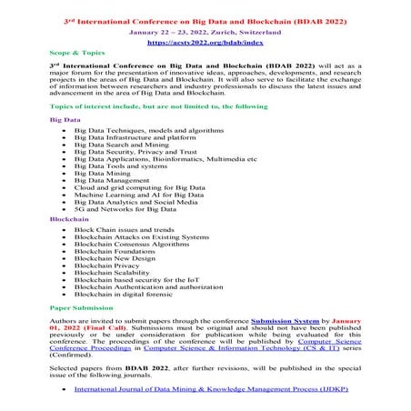 7th International Conference on Big Data and Blockchain (BDAB 2026) | PDF