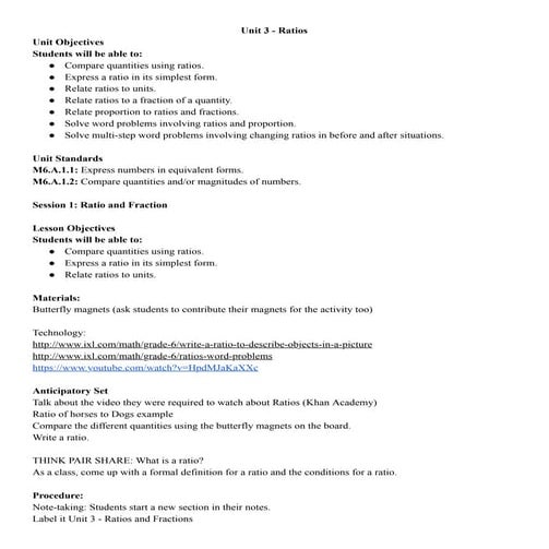 Intro to Unit 3 - Ratios, 6th grade Math