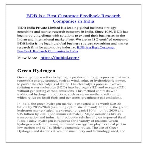 Hydrogen Production Plant Project Report and Cost Analysis | PPTX