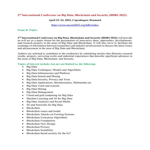 7th International Conference on Big Data and Blockchain (BDAB 2026) | PDF