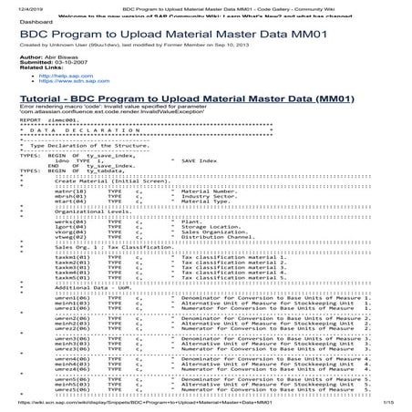 Bdc program to upload material master data mm01   code gallery - community wiki