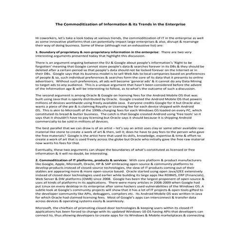 The commoditization of Information in the enterprise