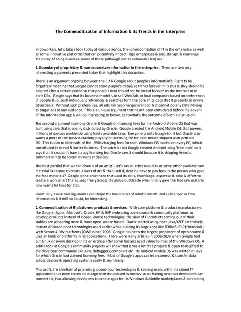 The commoditization of Information in the enterprise