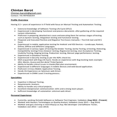 Resume_Chintan Barot 3+ Years Exp in Testing.