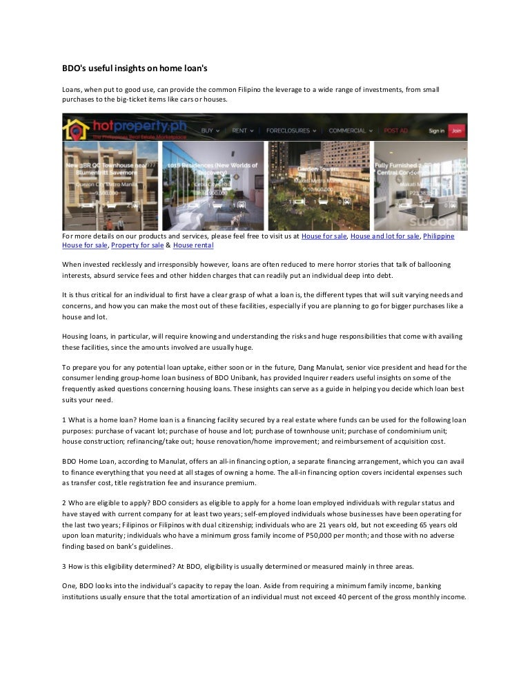 Bdo's useful insights on home loan's