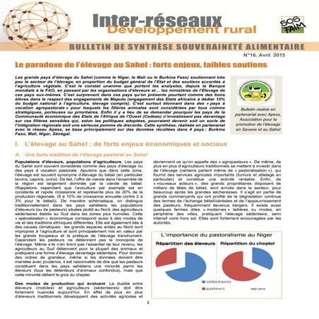 BDS no16 elevage : Le paradoxe de l’élevage au Sahel : forts enjeux, faibles ...