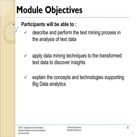 Big Data & Text Analytics - Lesson Schedule
