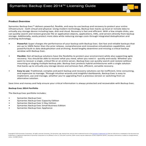 Symantec Backup Exec 2014 licensing guide
