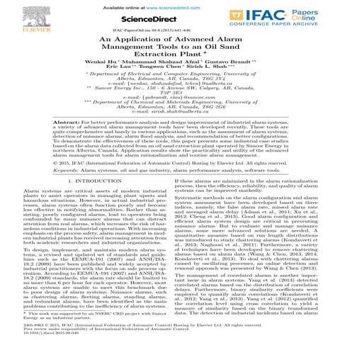 An Application of Advanced Alarm Management Tool to an Oil Sand Extraction Plant