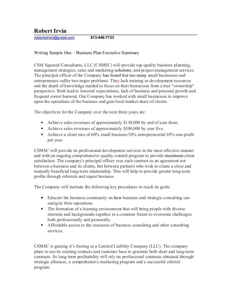 Example of services in business plan picture