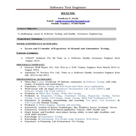 SoftwareQualityAssuranceEngineer2years11monthsExperience