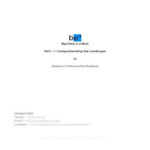 Be3 experimentingbigdatainabox-part1:comprehendingthescenario