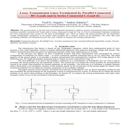 Lossy Transmission Lines Terminated by Parallel Connected RC-Loads and in Ser...