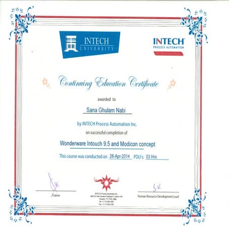 Wonderware Intouch Modicon Certificate PPT