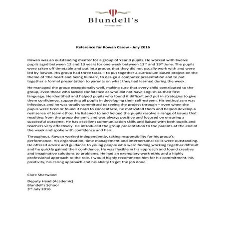 Reference for Rowan Carew