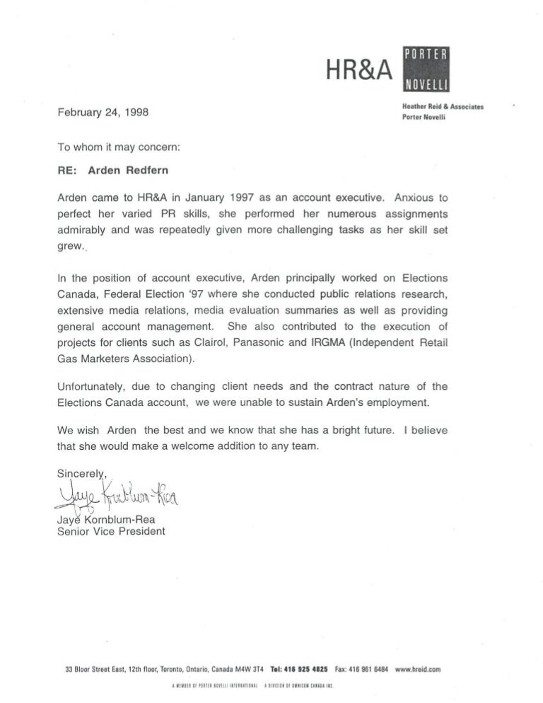 HR A Letter Of Reference