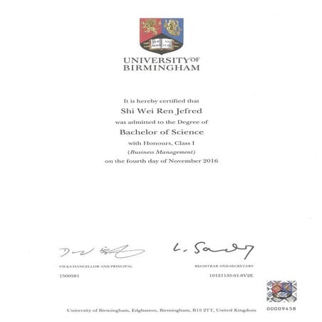 University of Birmingham Transcript