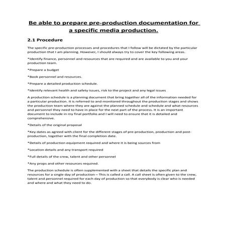 Be able to prepare pre