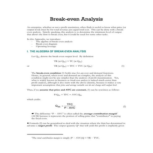 Break even analysis