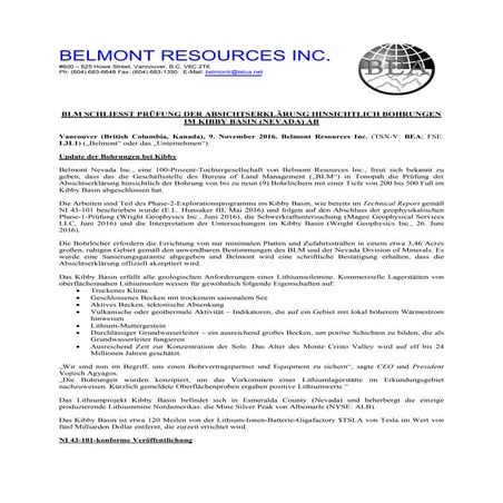 BLM SCHLIESST PRÜFUNG DER ABSICHTSERKLÄRUNG HINSICHTLICH BOHRUNGEN IM KIBBY B...