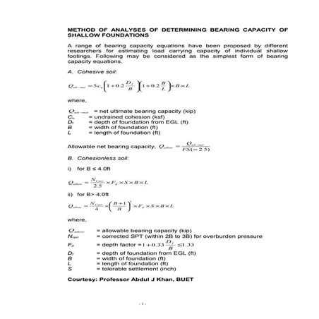 Bearing capaciy equations